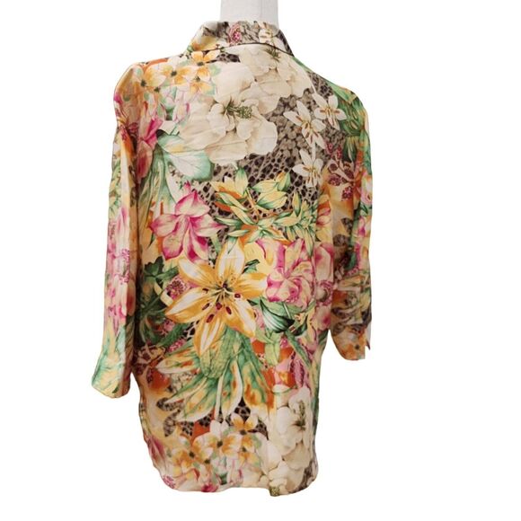 Vintage Womens Tropical Floral Silk Blouse Top Shirt Summer Fun Festive 1X NEW - Picture 3 of 10
